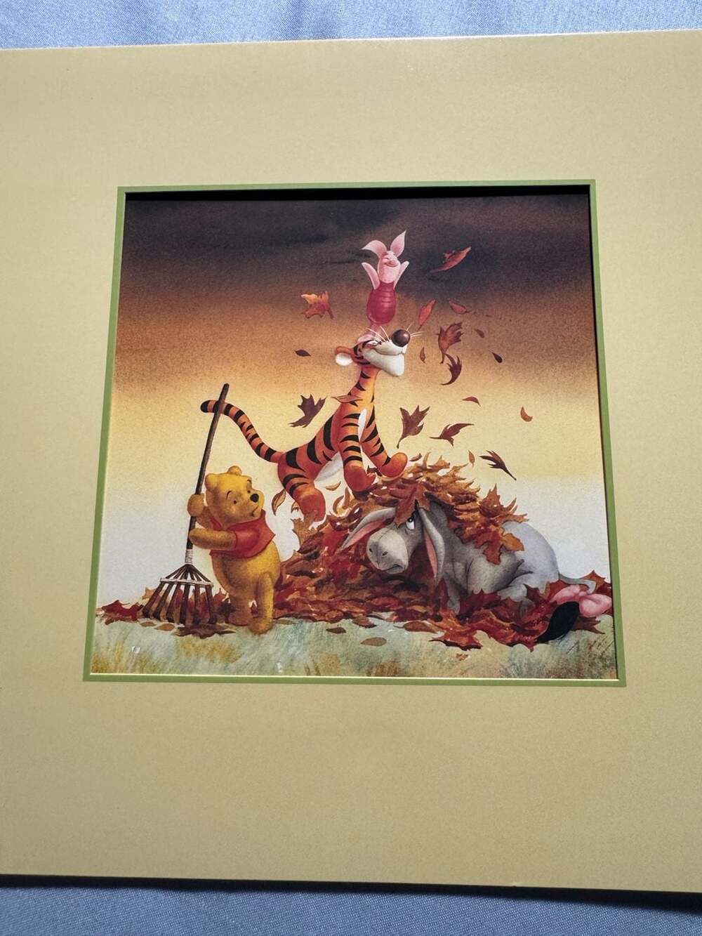 Disney Winnie The Pooh Autumn Leaves Art Print Matted